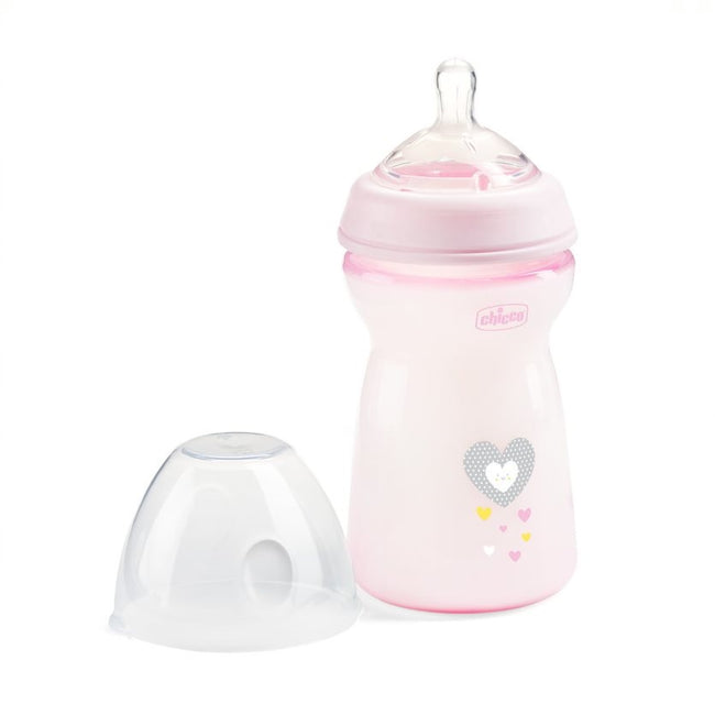 Chicco NaturalFeeling butelka plastikowa ze smoczkiem silikonowym przepływ szybki 6m+ Różowa 330ml