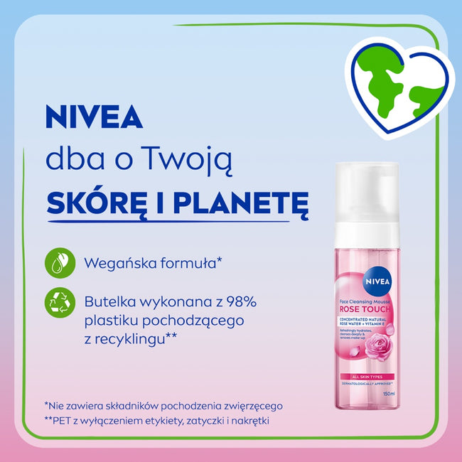Nivea Rose Touch pianka oczyszczająca do twarzy z organiczną wodą różaną 150ml