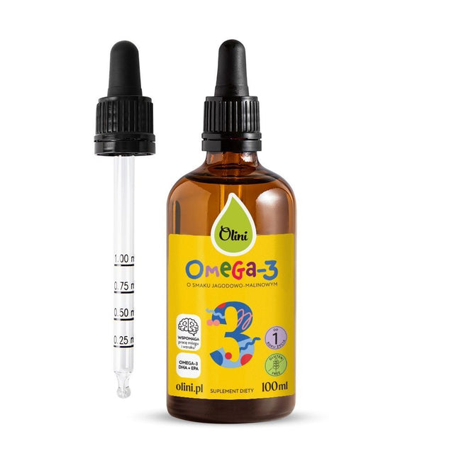 Olini Omega-3 Kids suplement diety o smaku jagodowo-malinowym 100ml