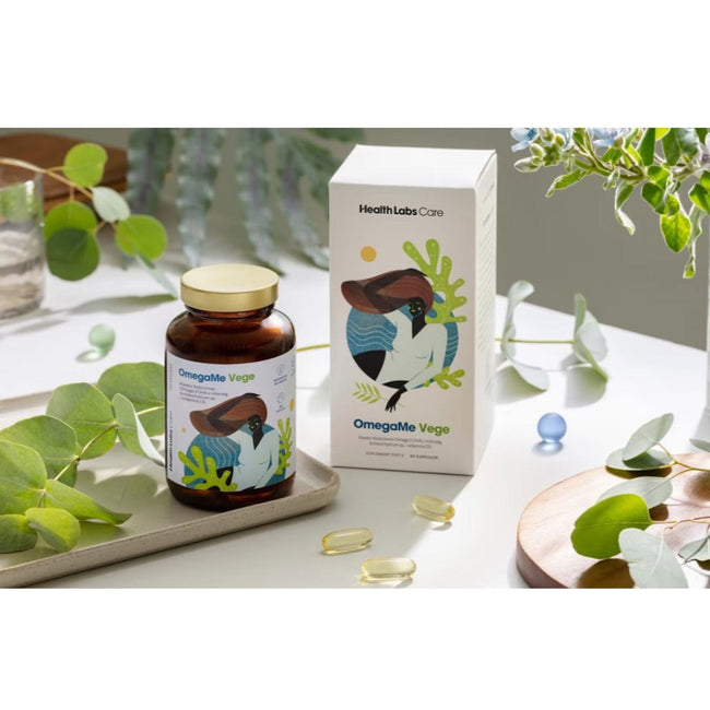 HealthLabs OmegaMe Vege kwasy tłuszczowe Omega 3 DHA z alg morskich z witaminą D3 suplement diety 60 kapsułek