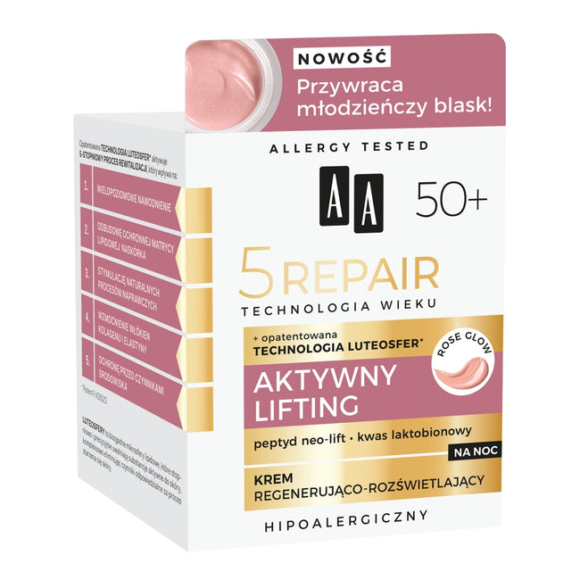 AA Technologia Wieku 5Repair 50+ Aktywny Lifting krem na noc regenerująco-rozświetlający 50ml
