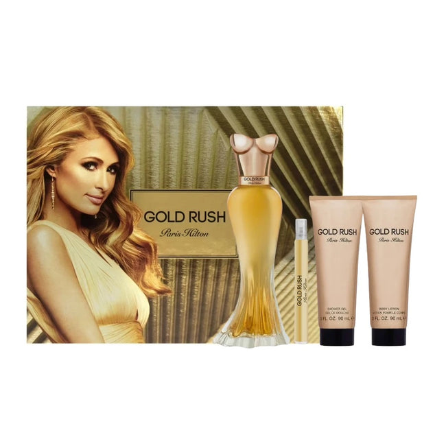 Paris Hilton Gold Rush zestaw woda perfumowana spray 100ml + woda perfumowana spray 10ml + balsam do ciała 90ml + żel pod prysznic 90ml