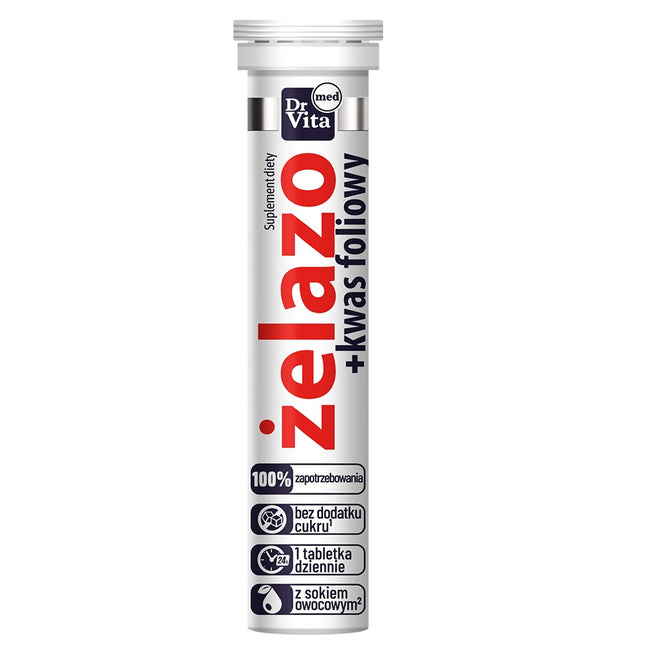Dr Vita Żelazo + Kwas Foliowy suplement diety 20 tabletek musujących