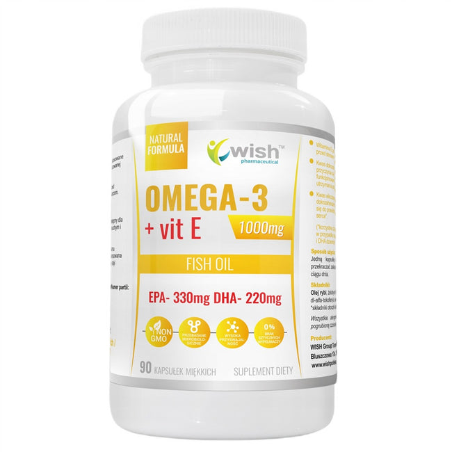 WISH Pharmaceutical Omega-3 1000mg + Vit E suplement diety 90 kapsułek miękkich
