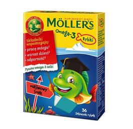 Möller's Omega-3 Rybki żelki z kwasami omega-3 i witaminą D3 dla dzieci Malinowe 36szt.