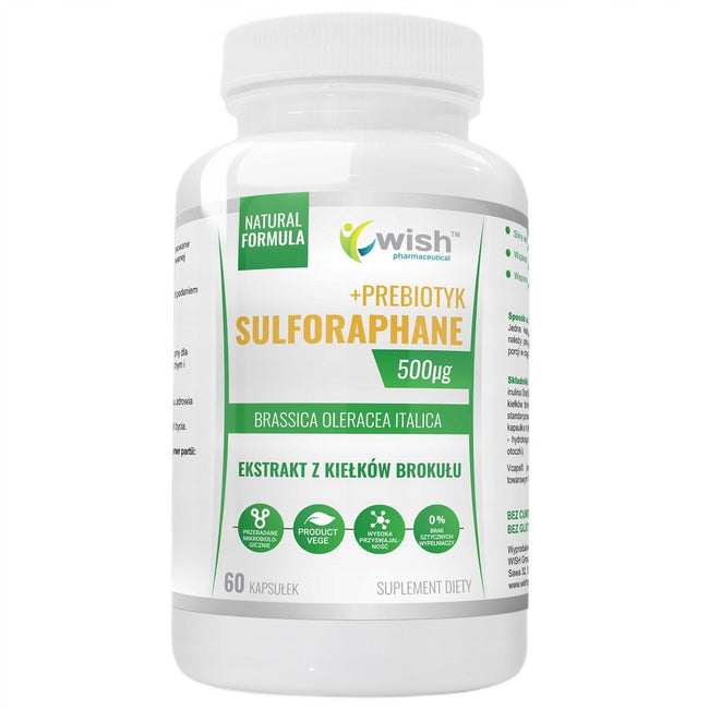 WISH Pharmaceutical Sulforaphane 500µg + Prebiotyk suplement diety 60 kapsułek