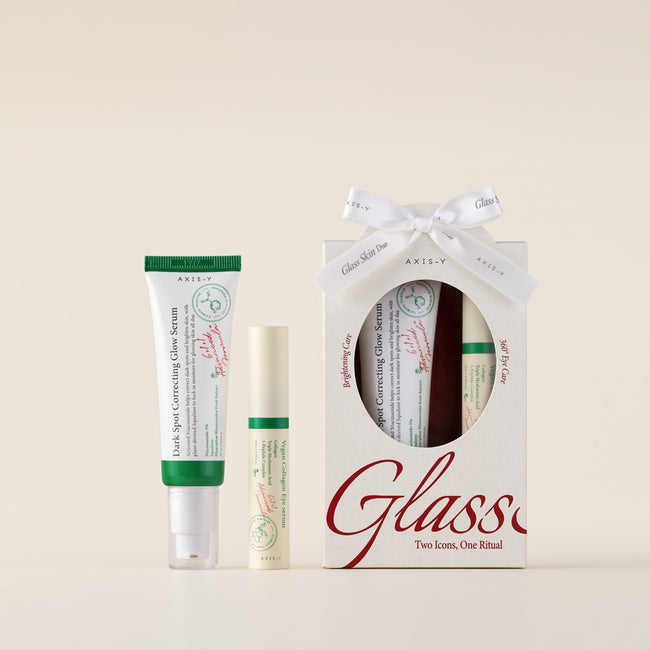 AXIS-Y Glass Skin Duo zestaw Dark Spot Correcting Glow Serum rozjaśniające serum do twarzy 50ml + Vegan Collagen Eye Serum kolagenowe serum pod oczy 10ml