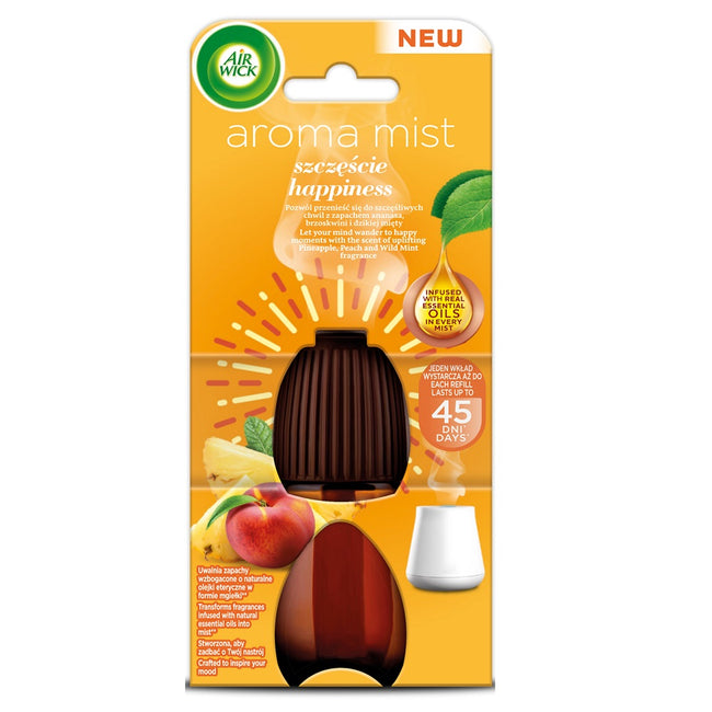 Air Wick Aromatyczna Mgiełka z Olejkami Eterycznymi Szczęście wkład do automatycznego odświeżacza Ananas & Brzoskwinia & Dzika Mięta 20ml