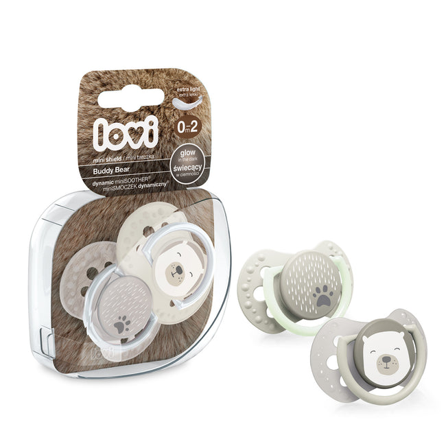LOVI Smoczek silikonowy dynamiczny 0-2m Buddy Bear 2szt