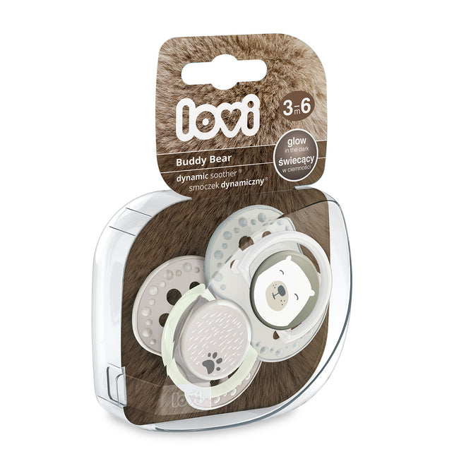 LOVI Smoczek silikonowy dynamiczny 3-6m Buddy Bear 2szt