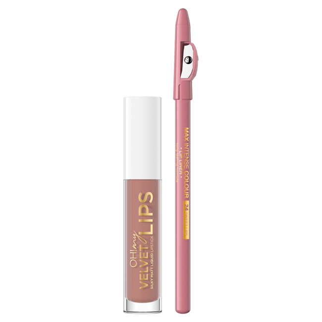 Eveline Cosmetics Oh! My Velvet Lips Liquid Matt Lip Kit zestaw matowa pomadka w płynie 4.5ml + konturówka do ust 1szt 11 Cookie Milkshake