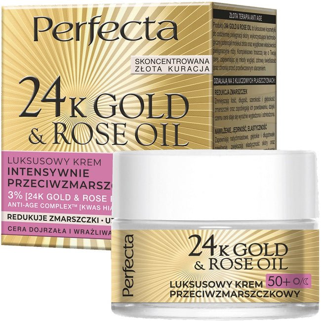 Perfecta 24K Gold & Rose Oil luksusowy krem przeciwzmarszczkowy na dzień i na noc 50+ 50ml