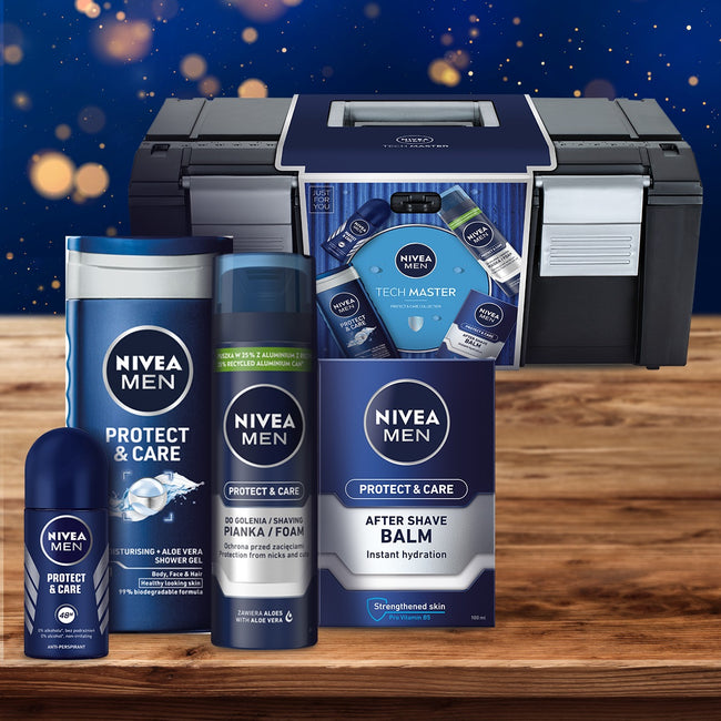 Nivea Men Tech Master zestaw pianka do golenia 200ml + balsam po goleniu 100ml + żel pod prysznic 250ml + antyperspirant w kulce 50ml