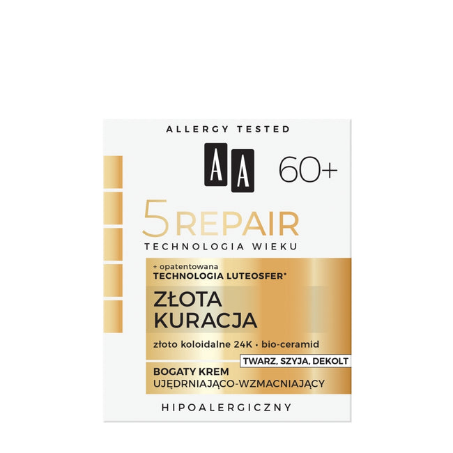AA Technologia Wieku 5Repair 60+ Złota Kuracja bogaty krem ujędrniająco-wzmacniający twarz szyja dekolt 50ml