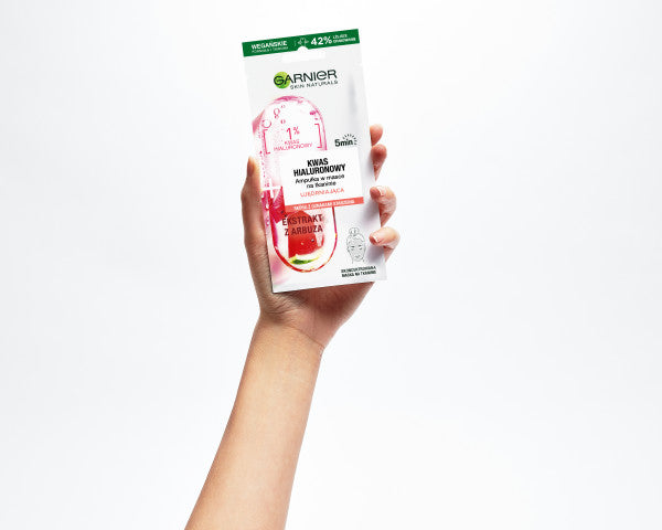 Garnier Hyaluronic Acis Ampoule Sheet Mask ampułka ujędrniająca w masce na tkaninie z kwasem hialuronowym i ekstraktem z arbuza 15g