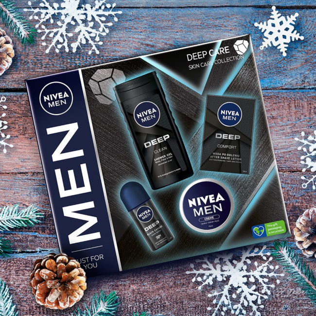 Nivea Men Deep Care zestaw antyperspirant roll-on 50ml + krem uniwersalny 75ml + żel pod prysznic 250ml + antybakteryjna woda po goleniu 100ml