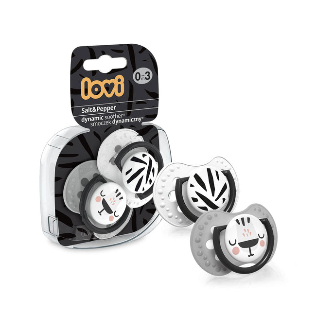 LOVI Smoczek silikonowy dynamiczny 0-3m Salt&Pepper 2szt