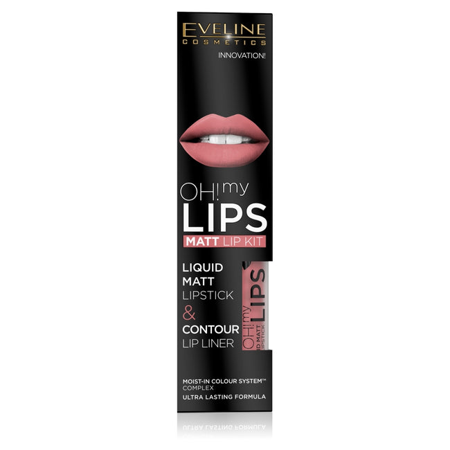 Eveline Cosmetics Oh My Lips zestaw do makijażu ust matowa pomadka w płynie i konturówka 07 Baby Nude