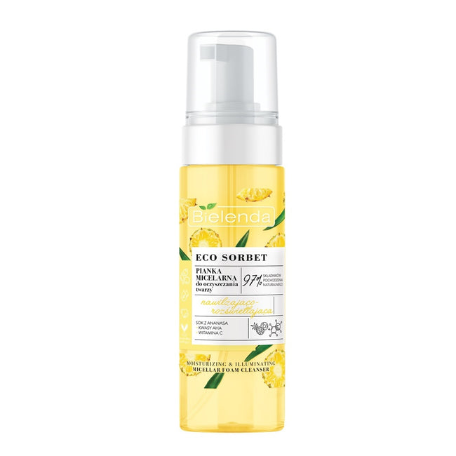 Bielenda Eco Sorbet Eco Sorbet pianka micelarna do oczyszczania twarzy nawilżająco-rozświetlająca Ananas 150ml