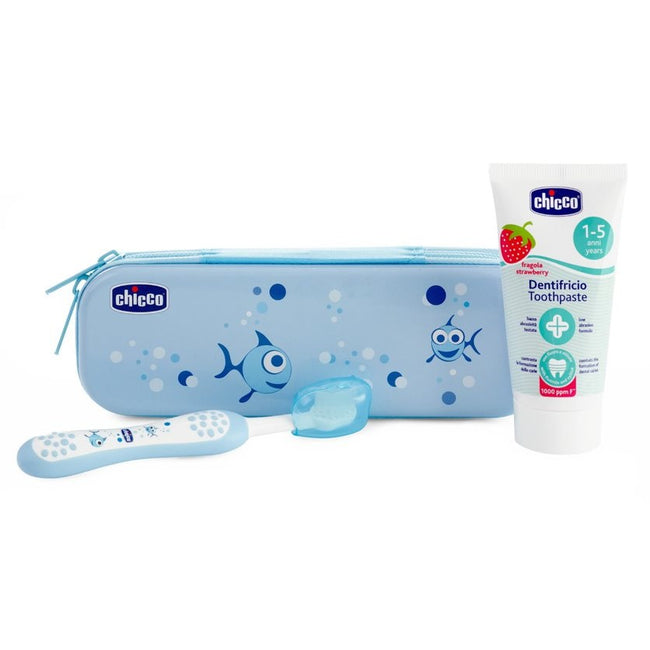 Chicco Always Smiling Set zestaw pasta z fluorem + szczoteczka do zębów + etui 1-5l Niebieski