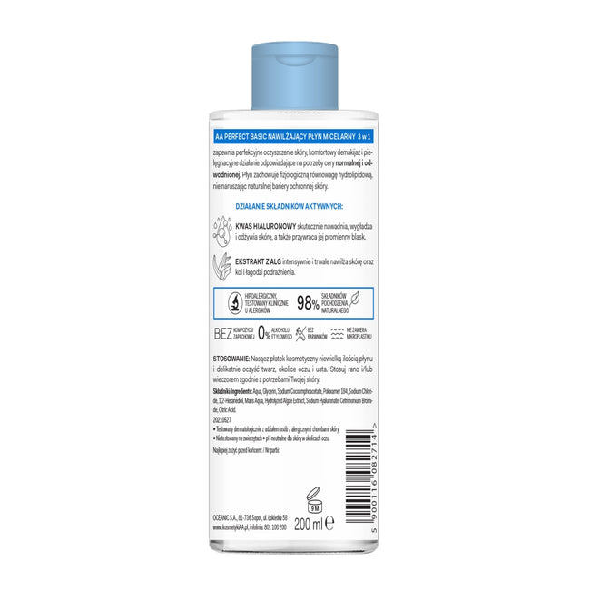 AA Perfect Basic nawilżający płyn micelarny 3w1 Hydro 200ml