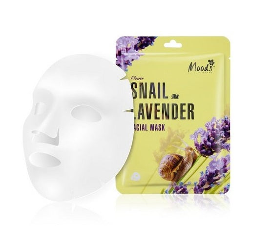 Moods Snail Lavender Facial Mask maska w płachcie ze śluzem ślimaka i wyciągiem z lawendy dla cery dojrzałej 38g