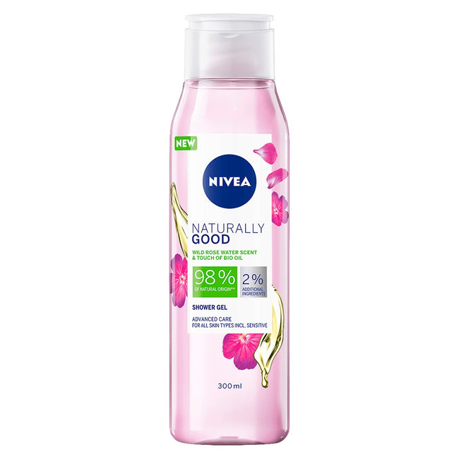 Nivea Naturally Good Shower Gel żel pod prysznic o zapachu kwiatów dzikiej róży z BIO olejkiem 300ml